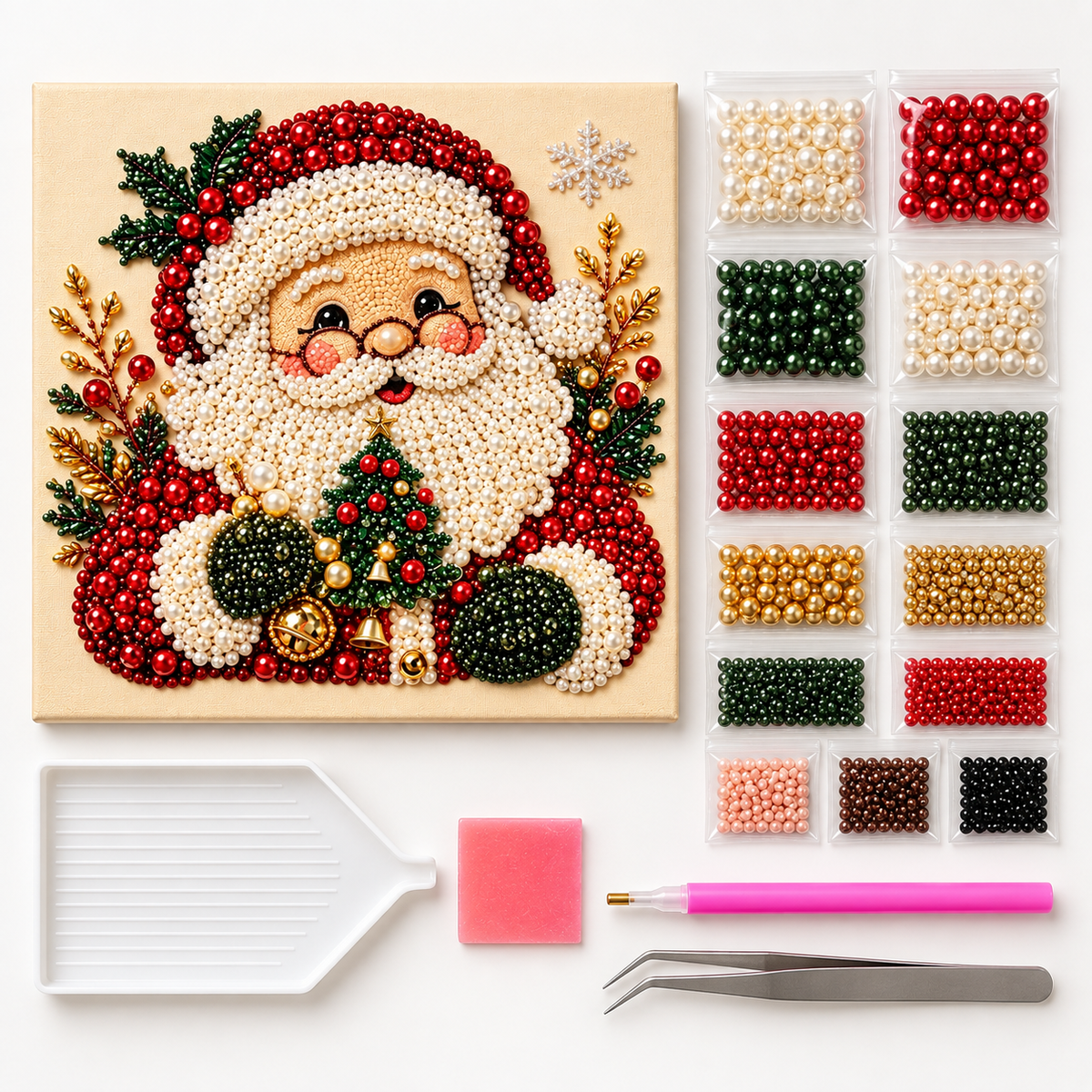 Santa With Christmas Tree Pearl Diamond Painting Kit kit image