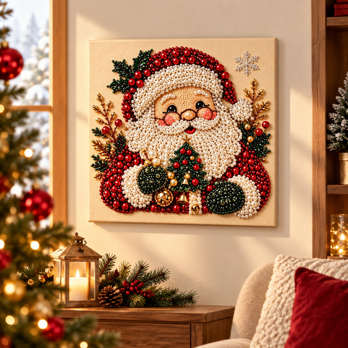 Santa With Christmas Tree Pearl Diamond Painting Kit room image