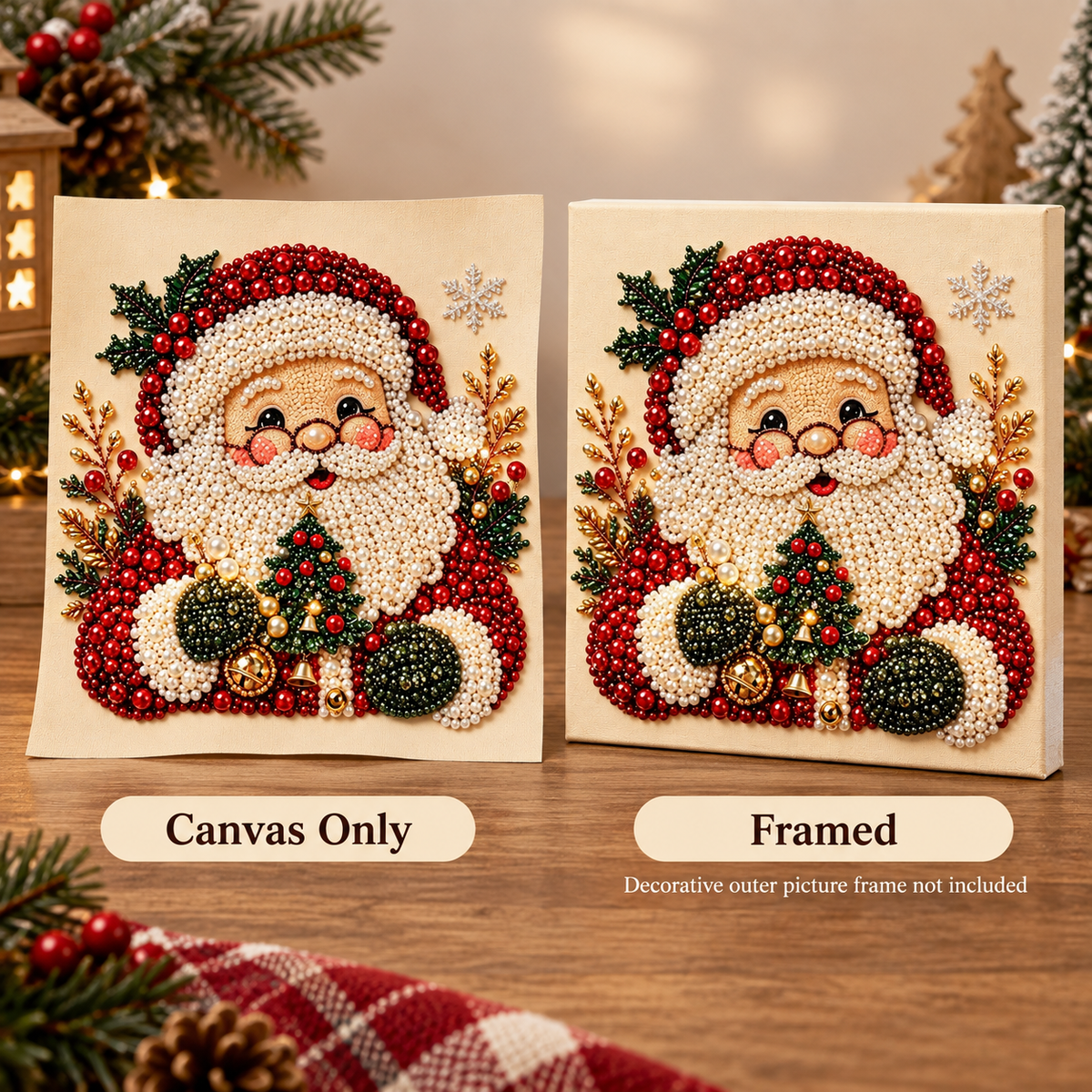 Santa With Christmas Tree Pearl Diamond Painting Kit style image