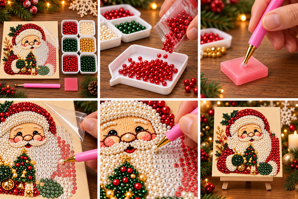Santa With Christmas Tree Pearl Diamond Painting Kit tutorial image
