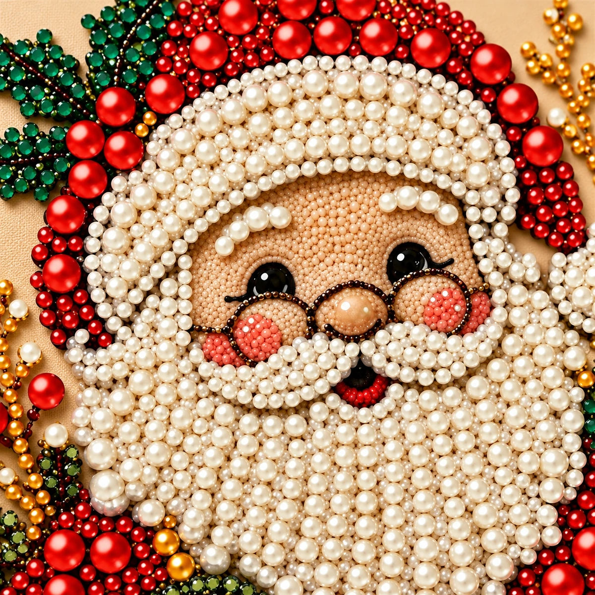 Santa With Glasses pearl painting kit – detail image