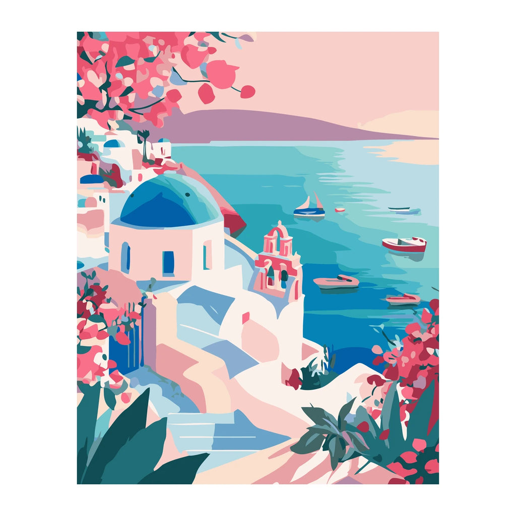 Santorini Sea View completed artwork on a clean white background