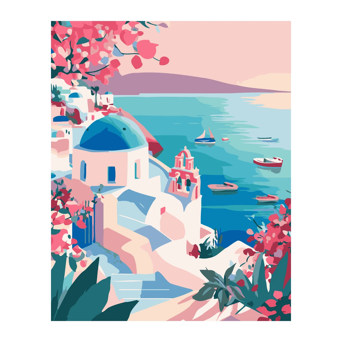 Santorini Sea View completed artwork on a clean white background