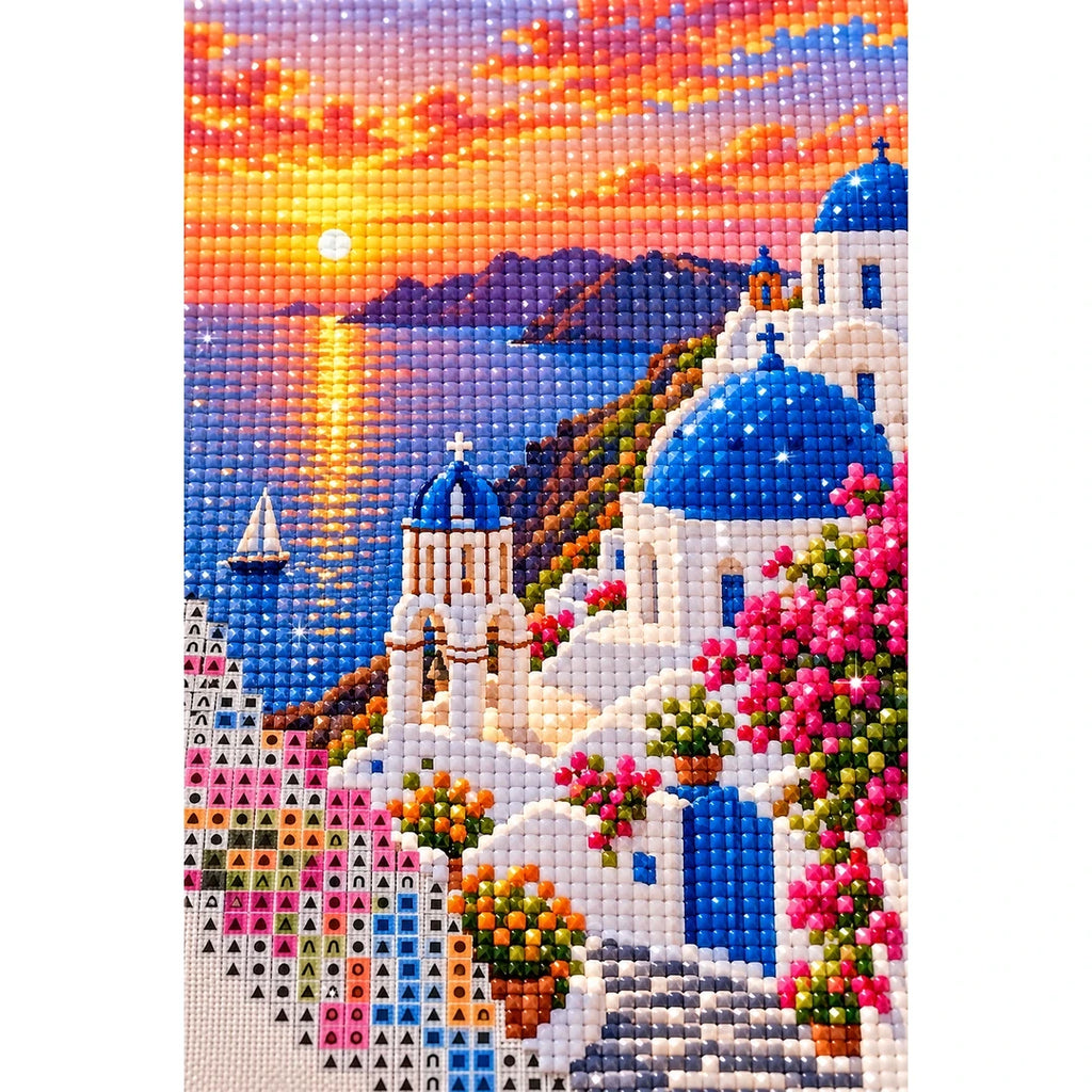 Santorini Sunset Village diamond and canvas detail