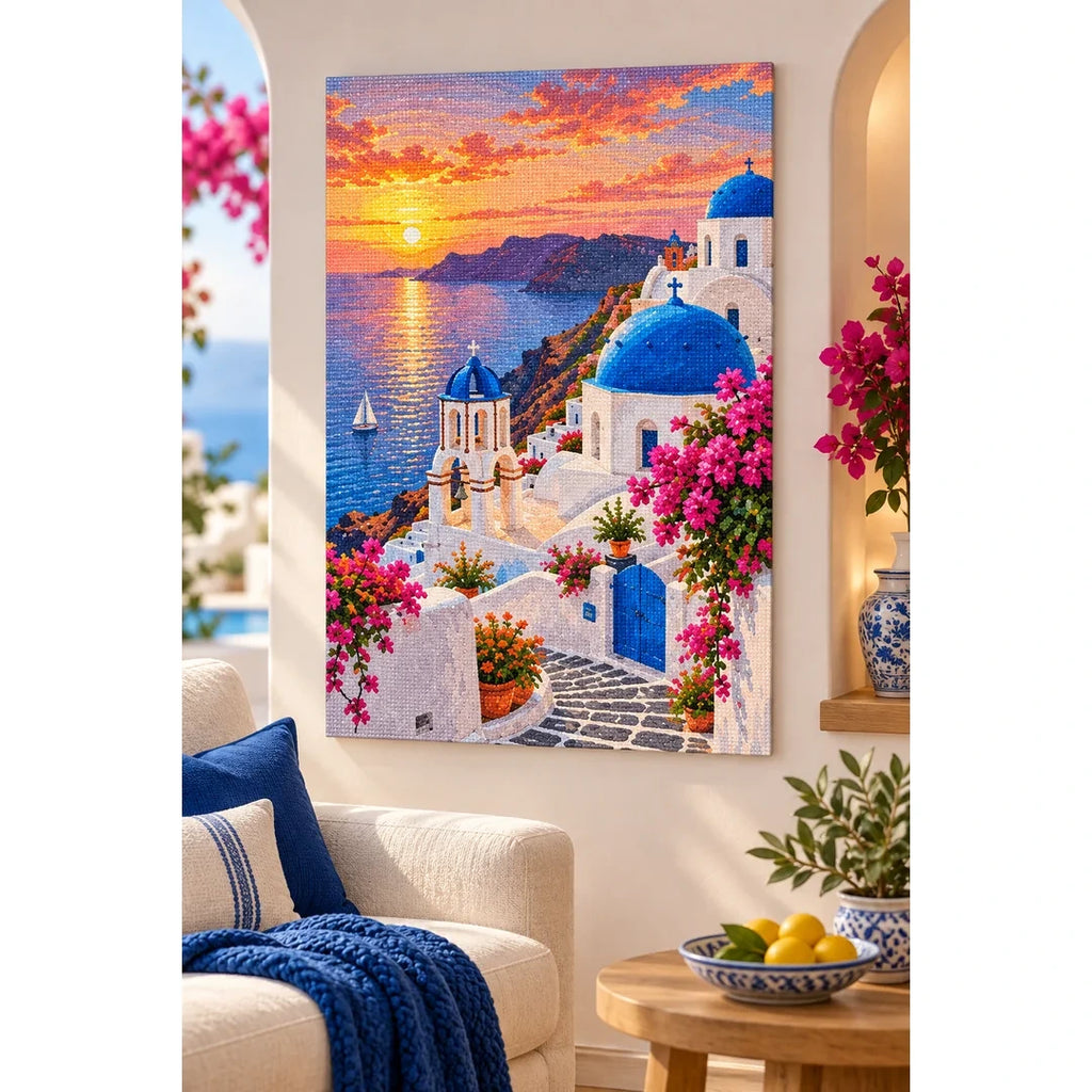 Santorini Sunset Village home decor scene