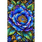 Sapphire Blue Camellia Diamond Painting Kit — Finished white-background diamond painting