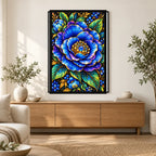Sapphire Blue Camellia Diamond Painting Kit — Home decor scene