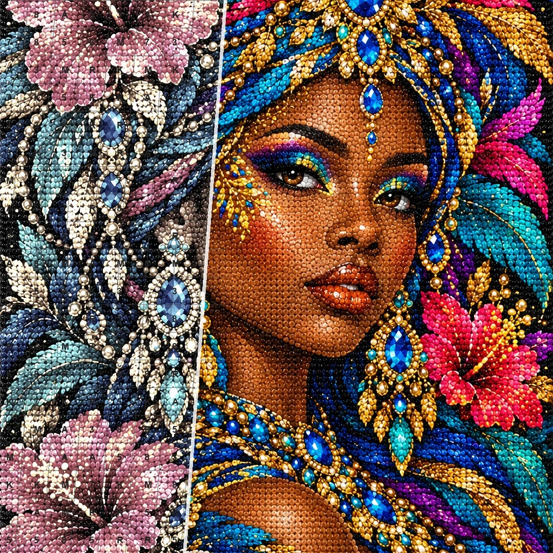 Sapphire Feather Queen diamond drill and canvas detail