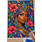 Sapphire Feather Queen diamond painting process with pen and tray