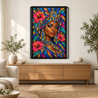 Sapphire Feather Queen finished diamond painting in a home interior