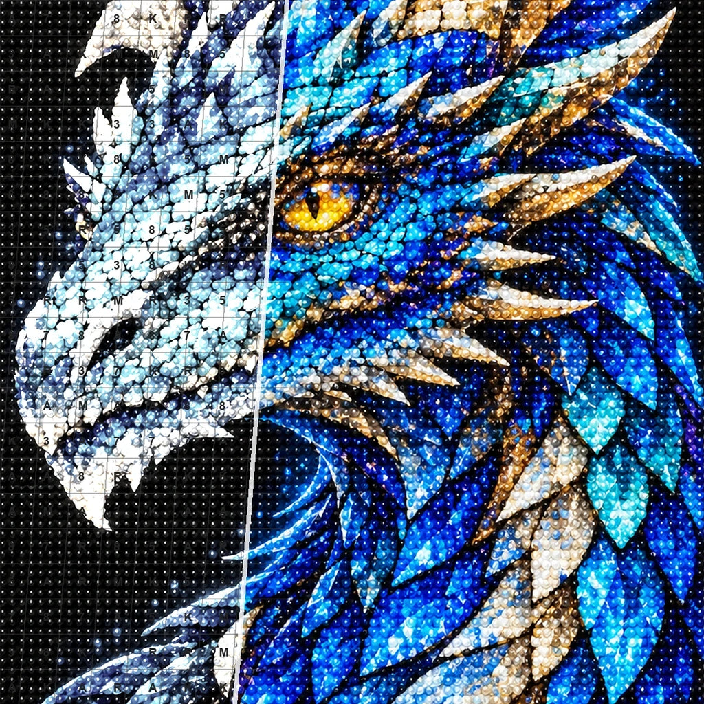 Sapphire Frost Mosaic Dragon diamond drill and canvas detail