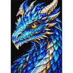 Sapphire Frost Mosaic Dragon finished diamond painting on white background