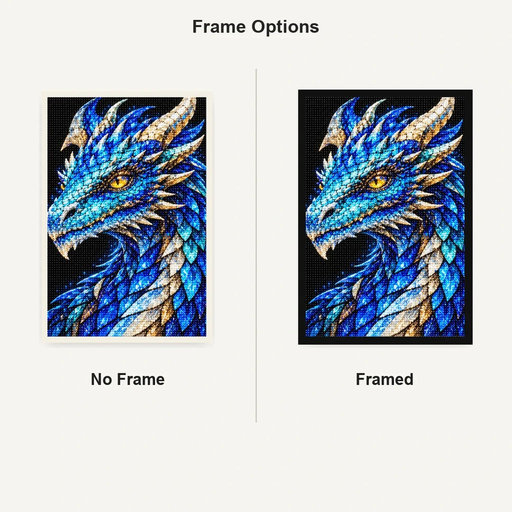 Sapphire Frost Mosaic Dragon No Frame and Framed style comparison