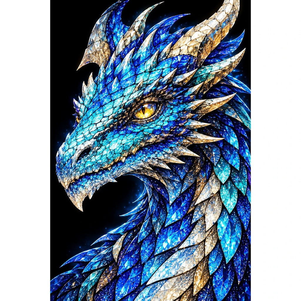 Sapphire Frost Mosaic Dragon original artwork on white background