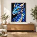 Sapphire Frost Mosaic Dragon finished diamond painting in a home interior