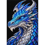 Sapphire Ice Mosaic Dragon finished diamond painting on white background