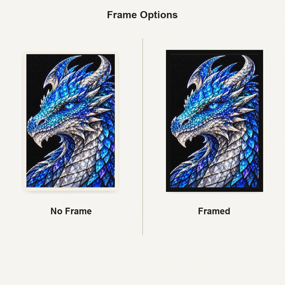 Sapphire Ice Mosaic Dragon No Frame and Framed style comparison