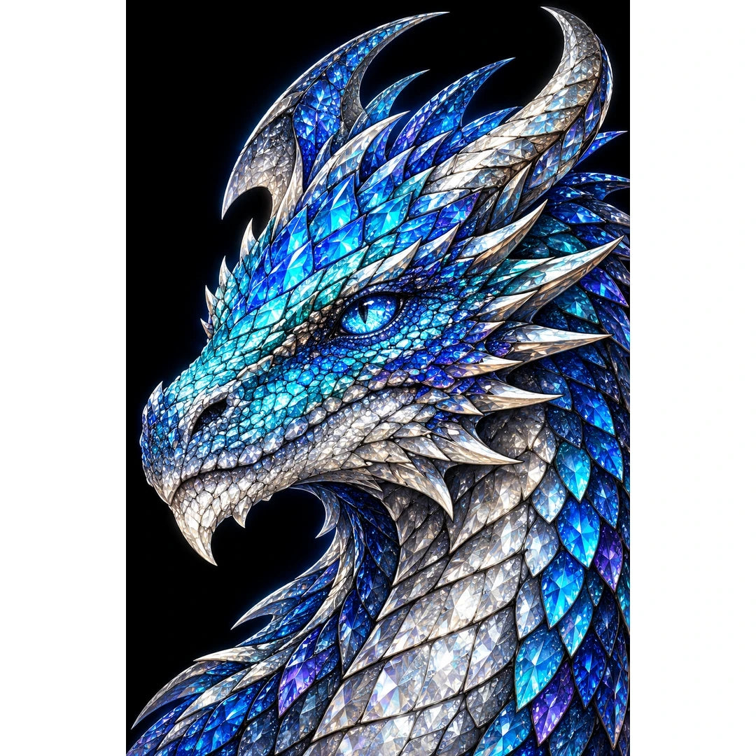 Sapphire Ice Mosaic Dragon original artwork on white background