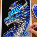 Sapphire Ice Mosaic Dragon diamond painting process with pen and tray