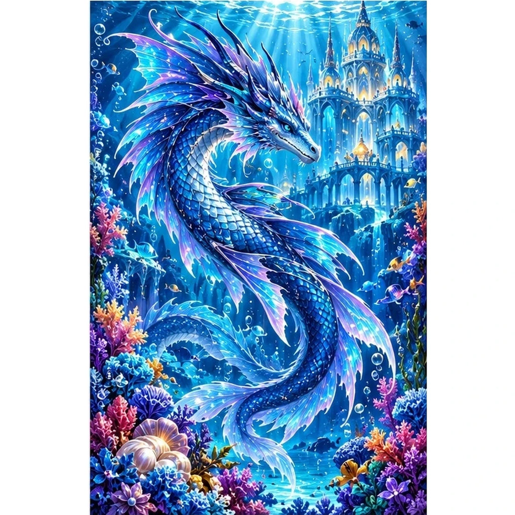Sapphire Sea Dragon Coral Palace — original artwork on a clean white background