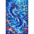 Sapphire Sea Dragon Coral Palace — finished diamond painting on a white background