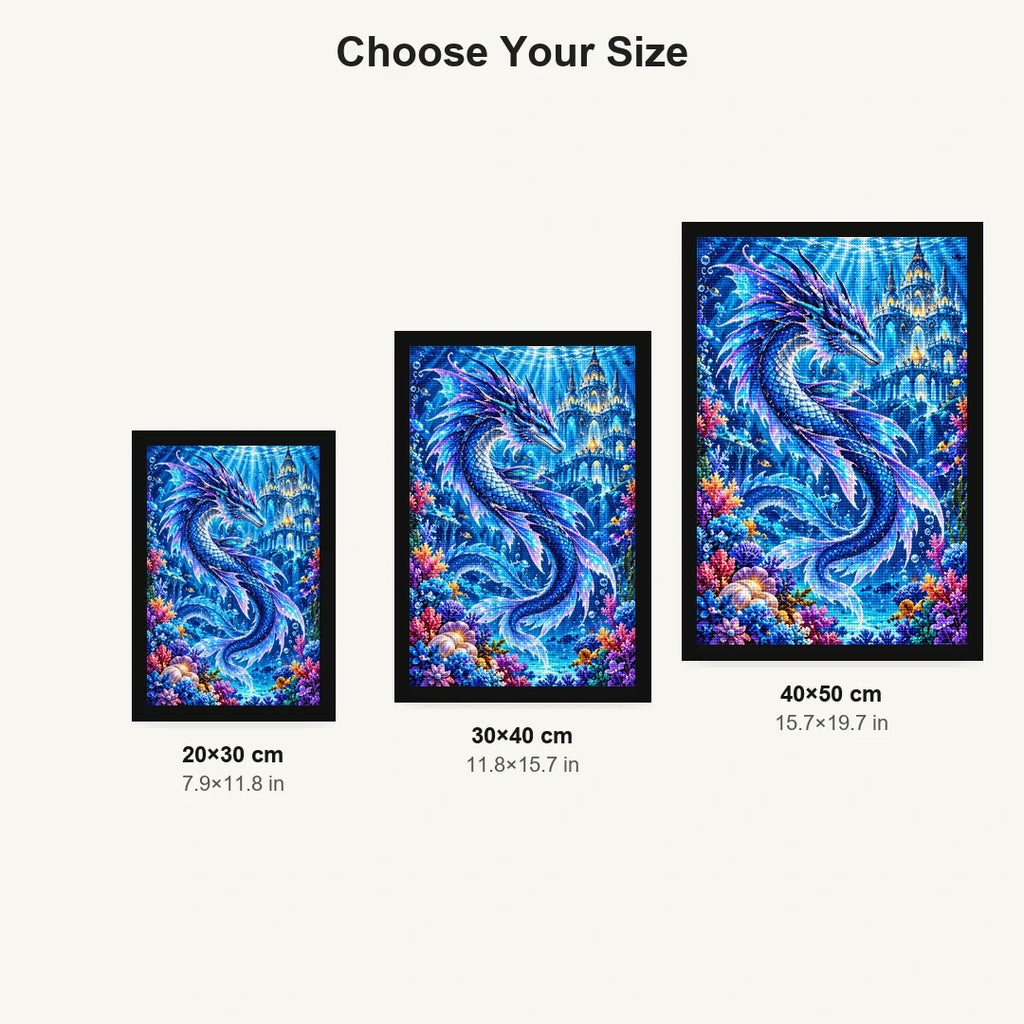 Sapphire Sea Dragon Coral Palace — size comparison for 20 × 30, 30 × 40 and 40 × 50 cm