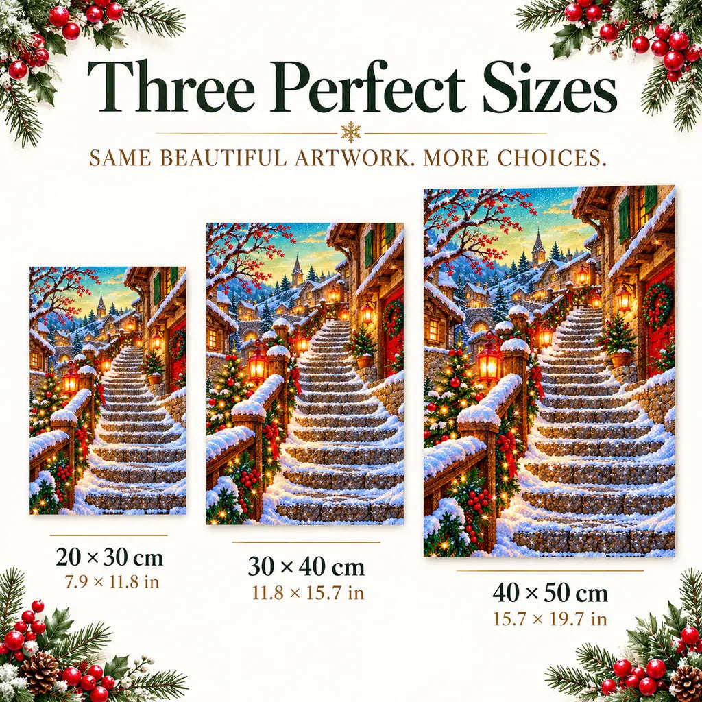 Size guide for the Scandinavian lantern bridge design in three square sizes.