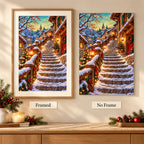 Framed and no-frame options for the Scandinavian lantern bridge diamond painting.
