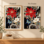 Framed and no-frame comparison for Scarlet Blossom White Cosmos Butterfly Diamond Painting Kit.