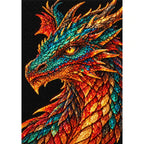 Scarlet Emerald Mosaic Dragon finished diamond painting on white background