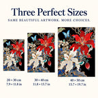 Size guide for Scarlet Hibiscus Ivory Lily Butterfly Diamond Painting Kit: 20 × 30 cm, 30 × 40 cm, and 40 × 50 cm.