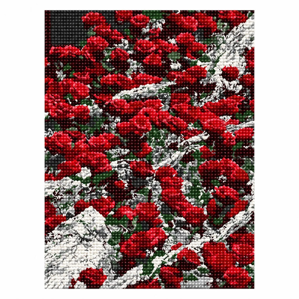 White-background finished diamond painting of Scarlet and Ivory Bouquet
