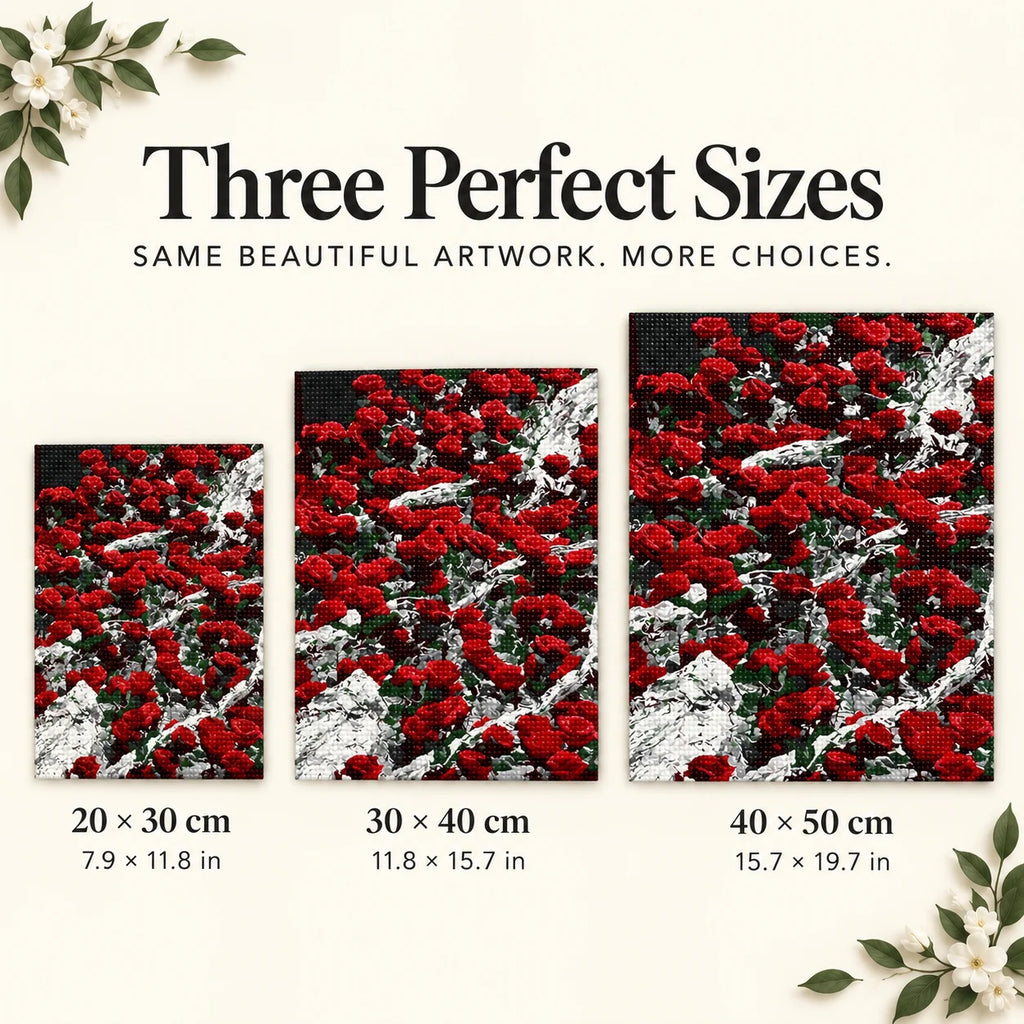 Three canvas sizes for Scarlet and Ivory Bouquet