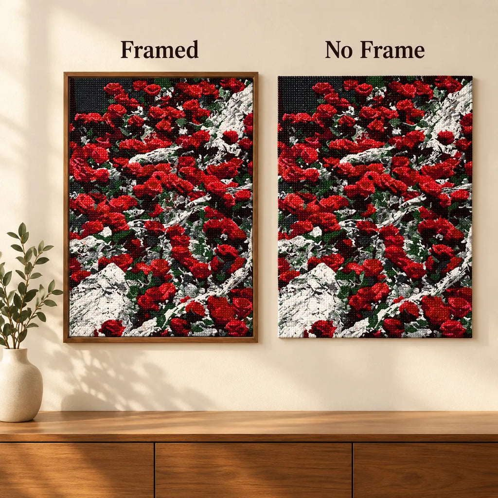 Framed and no-frame comparison for Scarlet and Ivory Bouquet