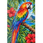 Scarlet Macaw Tropical Flowers Diamond Painting Kit — canvas and drill material detail