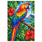 Scarlet Macaw Tropical Flowers Diamond Painting Kit — finished diamond painting on white background