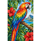 Scarlet Macaw Tropical Flowers Diamond Painting Kit — original white-background artwork