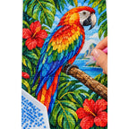 Scarlet Macaw Tropical Flowers Diamond Painting Kit — diamond painting application process