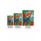 Scarlet Macaw Tropical Flowers Diamond Painting Kit — 20 by 30, 30 by 40, and 40 by 50 centimeter size guide