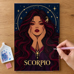 Hands placing drills on the Scorpio Violet Sting diamond painting canvas