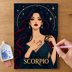 Hands placing drills on the Scorpio Midnight Scorpion diamond painting canvas