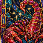 Scorpio with red scorpion and zodiac symbol, close-up drill detail