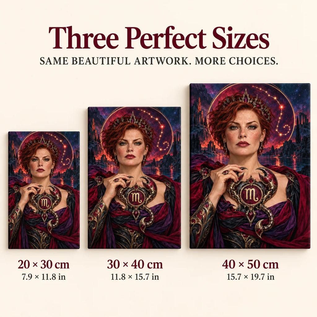 Three-size guide 20 × 30, 30 × 40, 40 × 50 cm for Scorpio guardian and jeweled scorpion