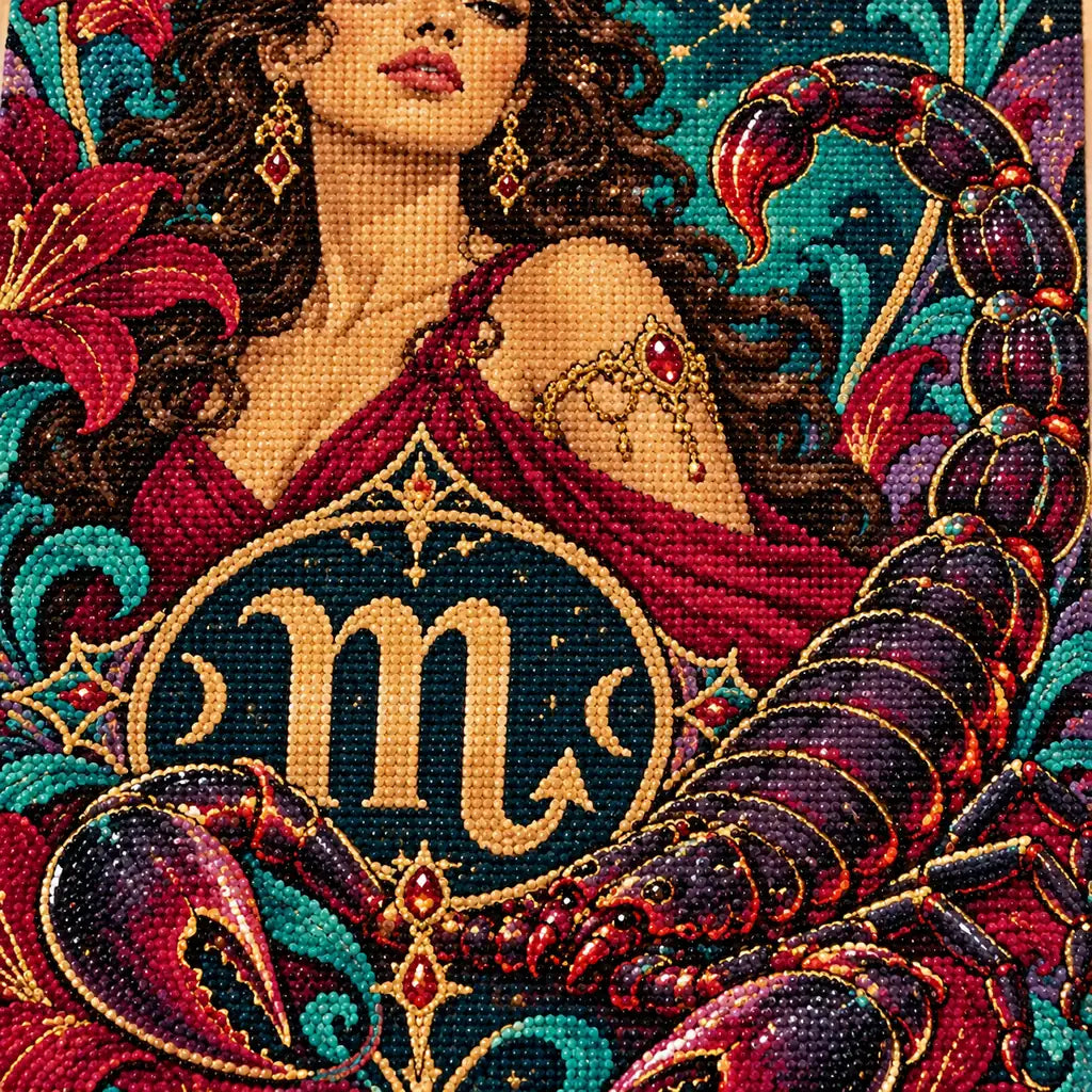 Close-up of diamond drills in the Scorpio woman and scorpion design