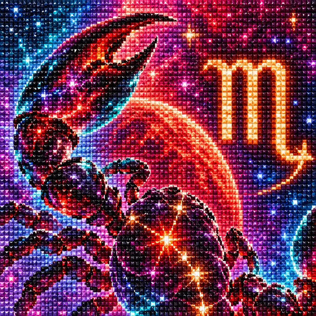 Close-up of the crimson scorpion constellation and bright diamond drills.