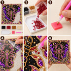 Six illustrated steps for placing pearls on the scorpio design