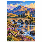 Scottish Highland Stone Bridge finished diamond artwork on white background