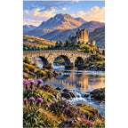 Scottish Highland Stone Bridge original artwork on white background