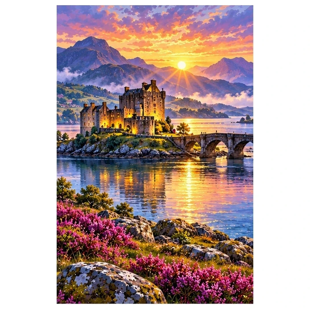 Scottish Isle Castle Sunrise original artwork on white