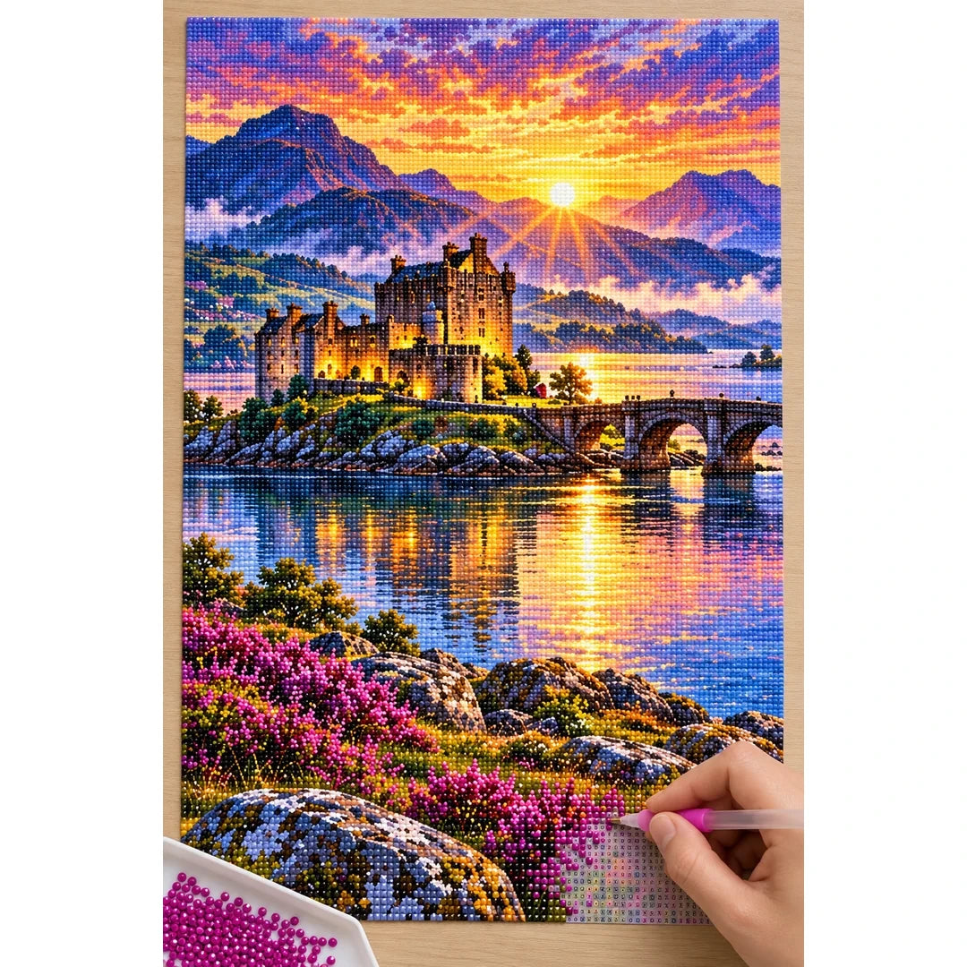 Scottish Isle Castle Sunrise diamond painting process